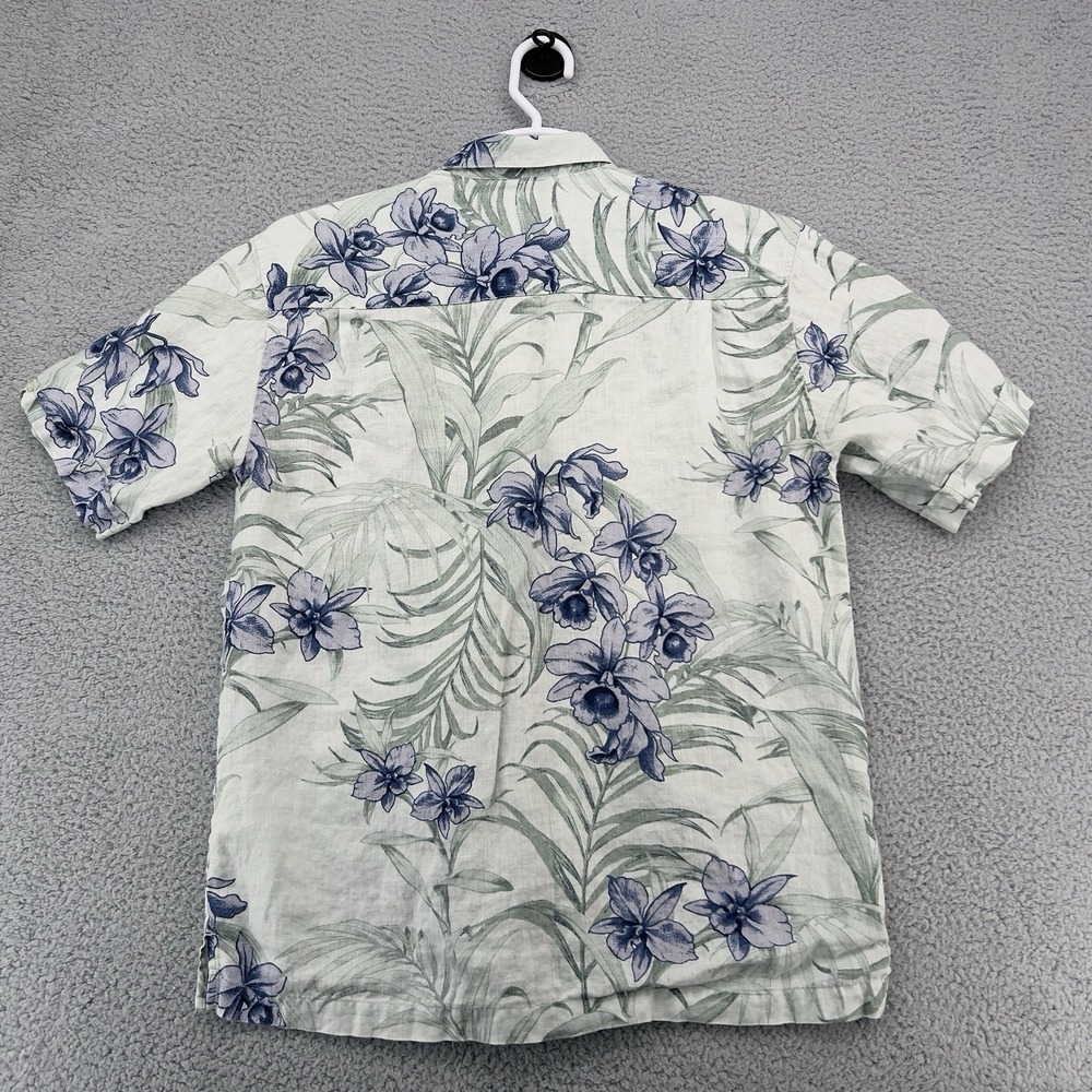 Cubavera Hawaiian Camp Shirt Mens Medium Blue Floral 100% Linen Tropical Aloha - Picture 4 of 9